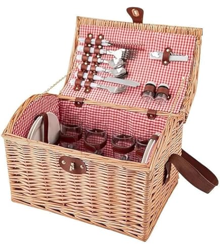 ピクニック　バスケットセット新品未使用 Amazon｜ピクニックバスケット 柳かごバスケットセット 食器カトラリー